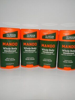 4 Mando Whole Body Deodorant CLOVER WOODS Smooth Solid 2.6oz Ea